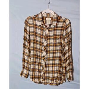 Melloday Top Womens Small Yellow Black Plaid Long Sleeve Button Down100% Rayon